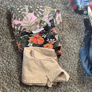 The Children's Place Pink and Green Leaf Button Down Shirt